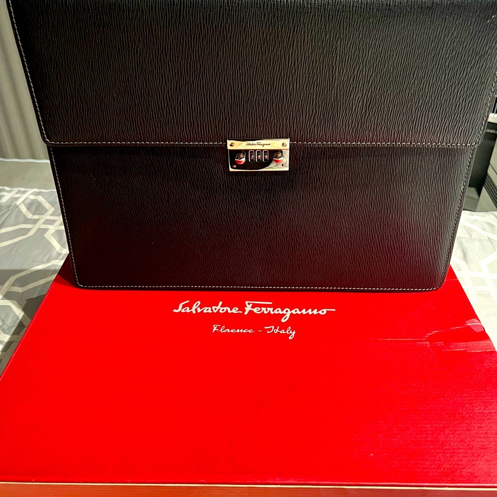 Salvatore Ferragamo black printed Mens briefcase